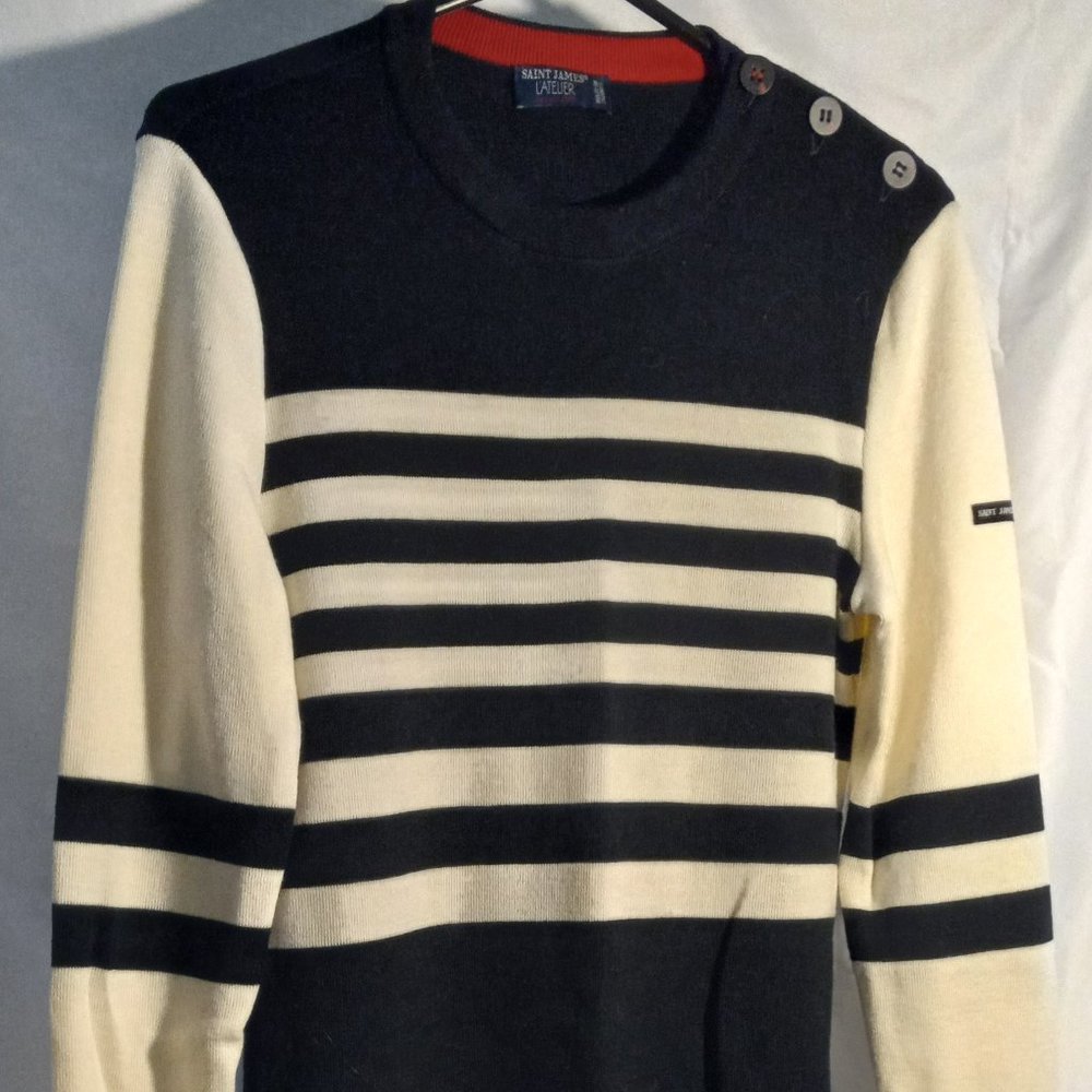 SAINT JAMES L'ATELIER - STRIPED SWEATER DRESS - BLACK/WHITE - SIZE 8 (EUC)